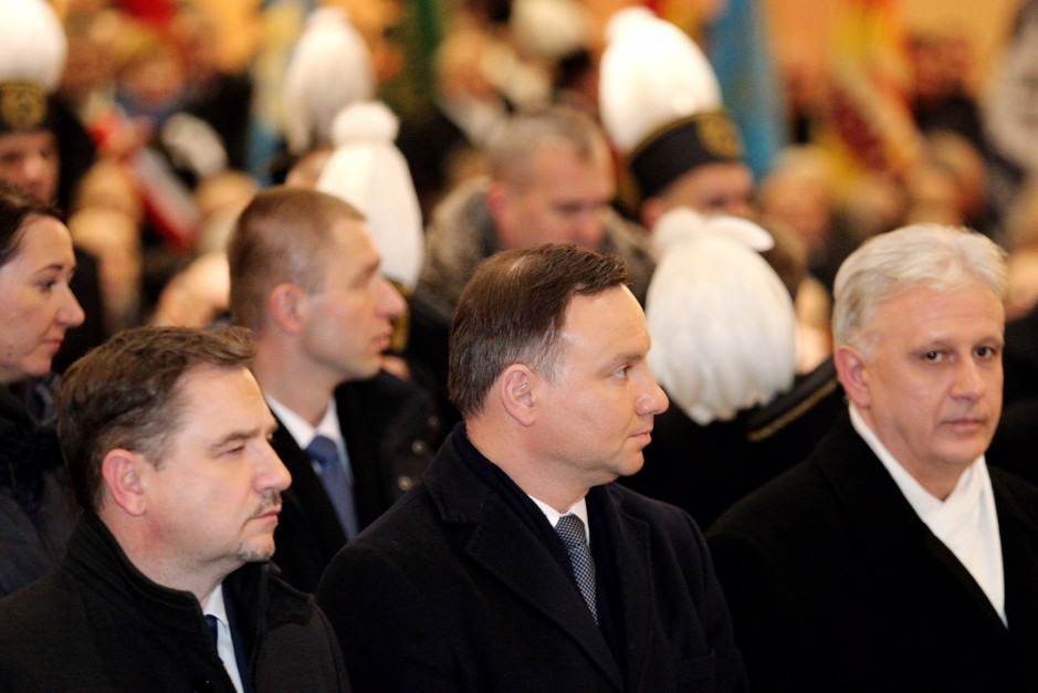 Na zdj. Piotr Duda, szef Solidarności Piotr Duda, Andrzej Duda, prezydent RP i Dominik Kolorz, szef śląsko-dąbrowskiej Solidarności.