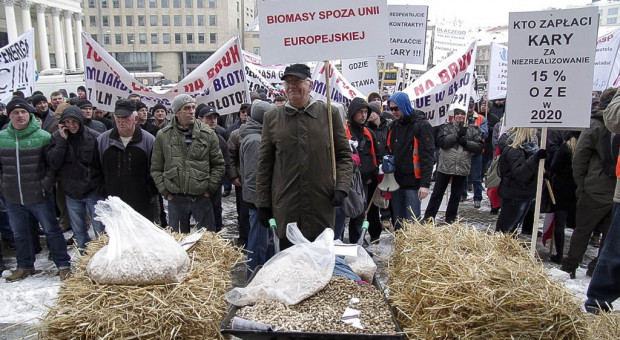 Protest producentów biomasy przed Ministerstwem Gospodarki 