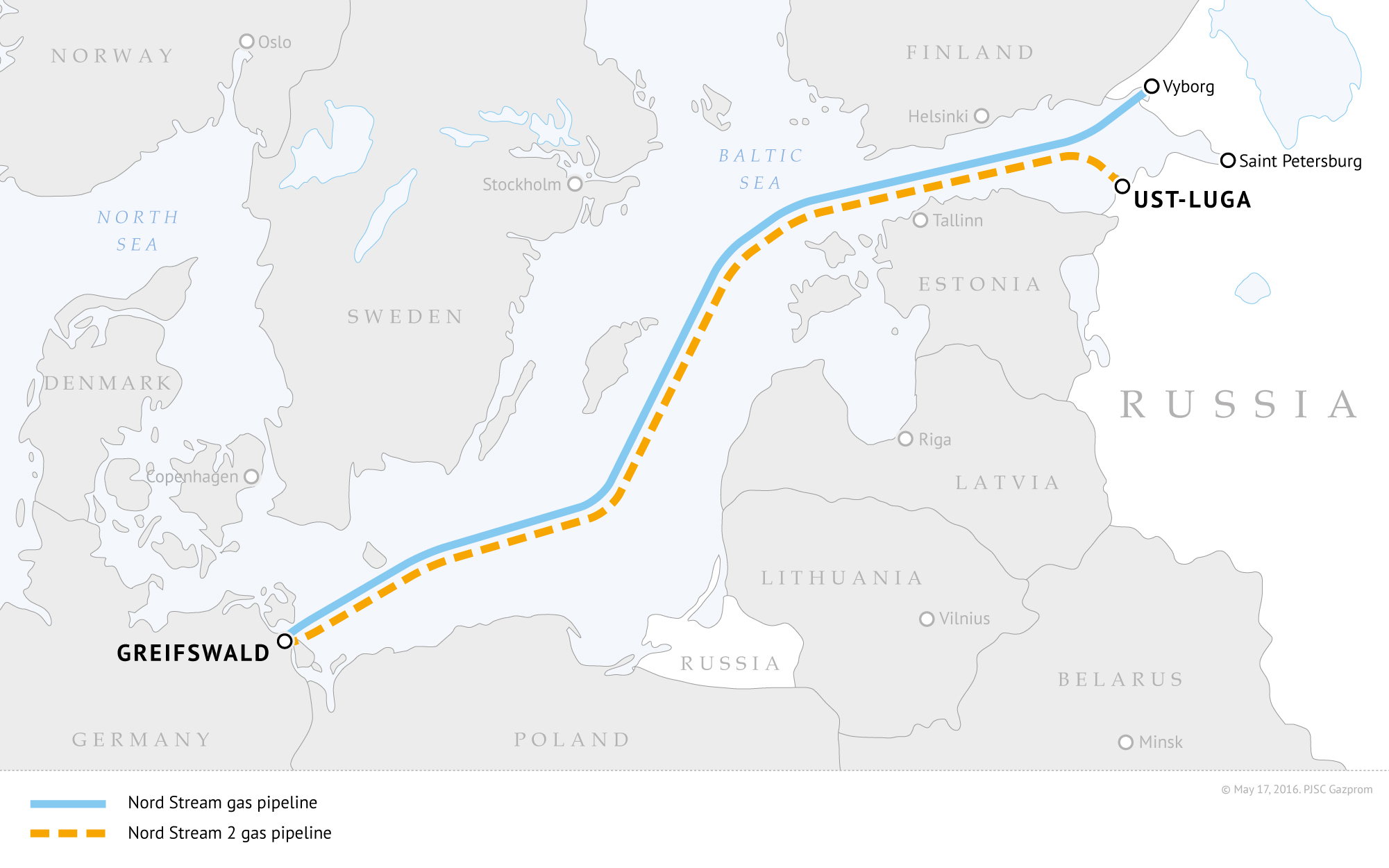 Planowany przebieg Nord Stream 2 (źródło: Gazprom)