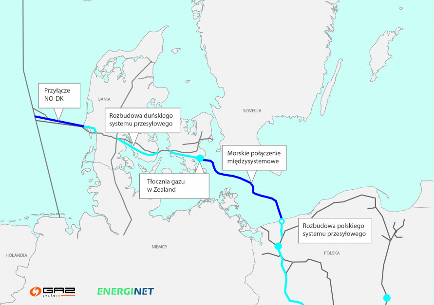 Planowany przebieg gazociągu Baltic Pipe (źródło: Gaz-System, mat. pras.)