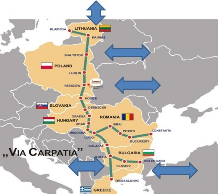 Przebieg drogi Via Carpatia według aktualnych planów (źródło: Ministerstwo Infrastruktury)
