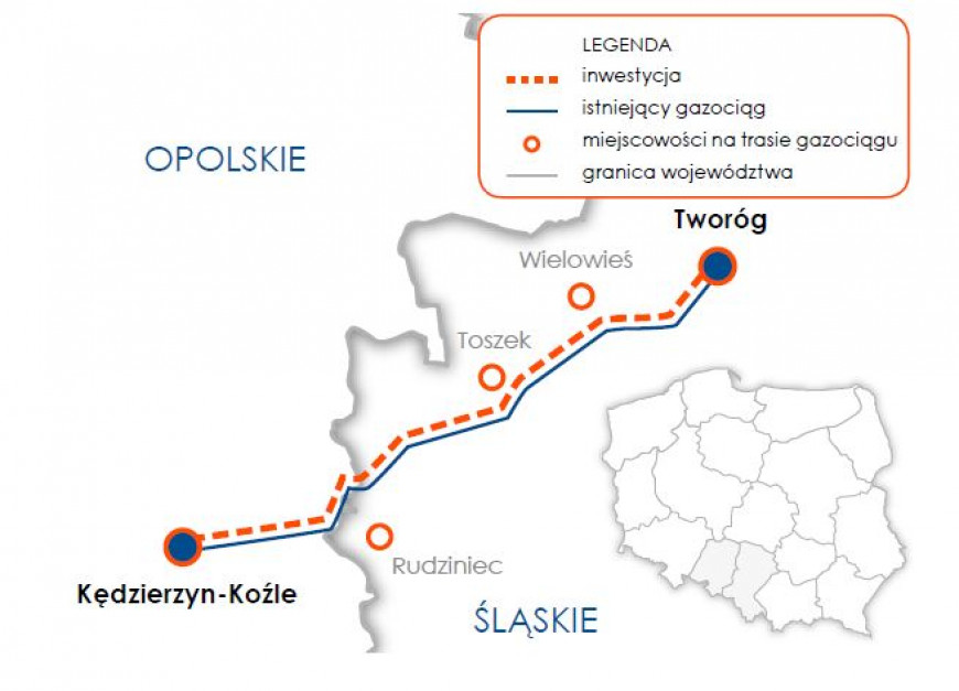 Przebieg gazociągu wysokiego ciśnienia Tworóg - Kędzierzyn-Koźle (fot.mat.pras)