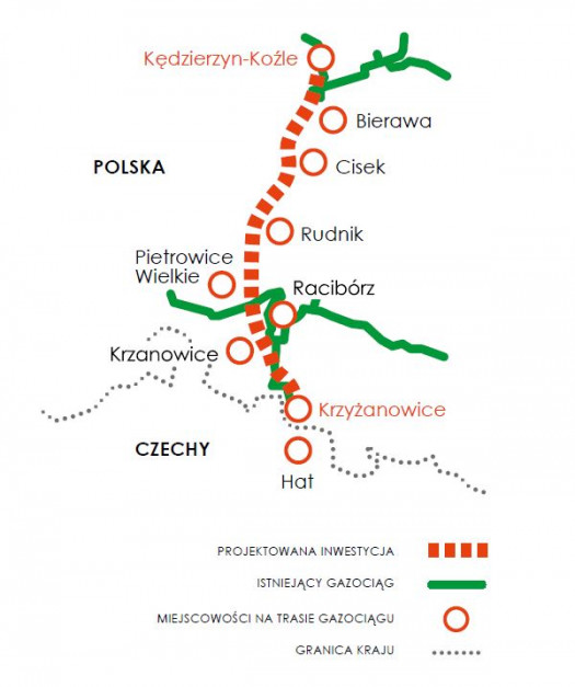 Przebieg planowanego, kolejnego połączenia gazowego pomiędzy Polską i Czechami. Fot. Gaz-System.