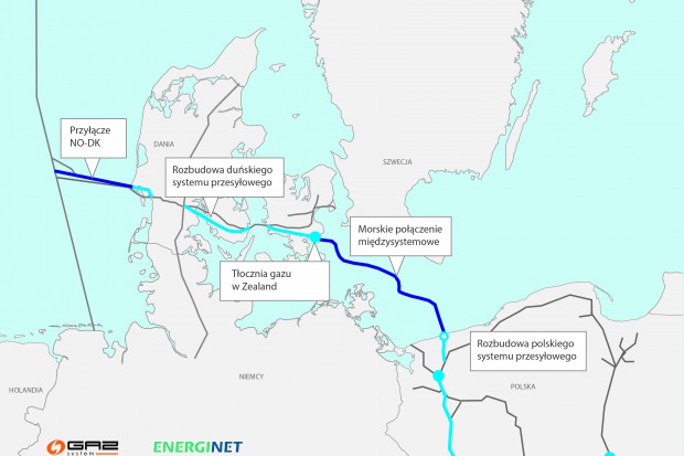 Planowany przebieg gazociągu Baltic Pipe (źródło: Gaz-System)