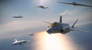 F-35 w jednej formacji z dronami, jak w filmie science fiction