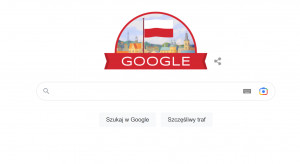 Polska flaga na tle Przemyśla na stronie głównej Google