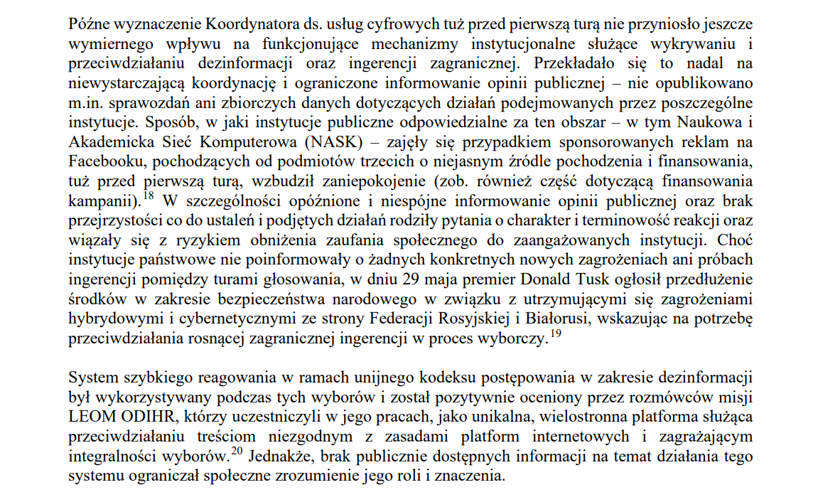 Extracto del informe de la OSCE sobre NASK