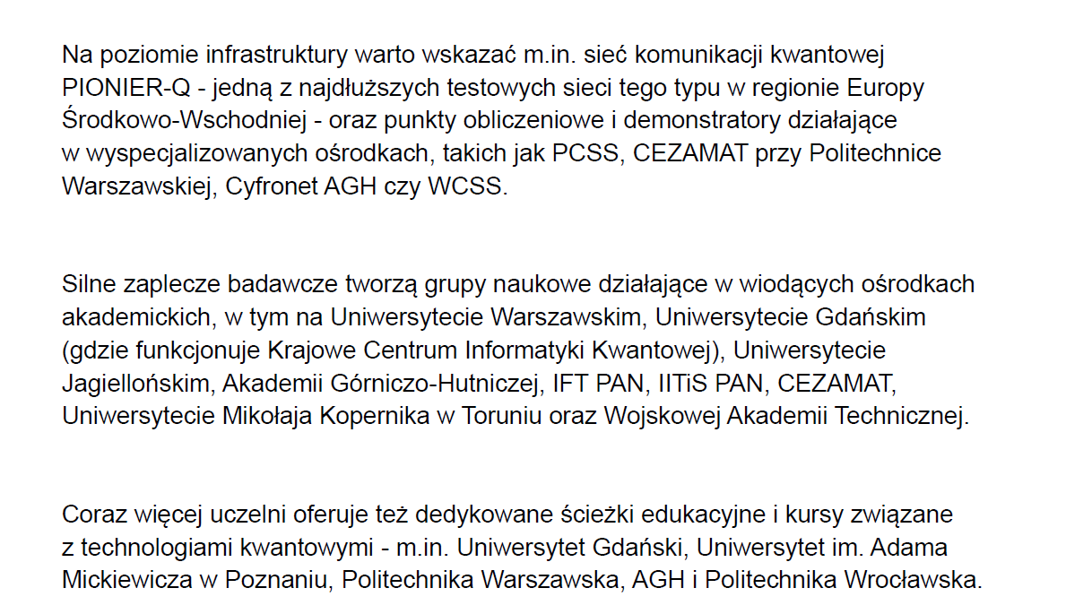 Un fragmento de las premisas de la política cuántica polaca. Incluye el laboratorio de Toruń como pieza clave de la infraestructura polaca. Foto: Material de prensa / MC / captura de pantalla