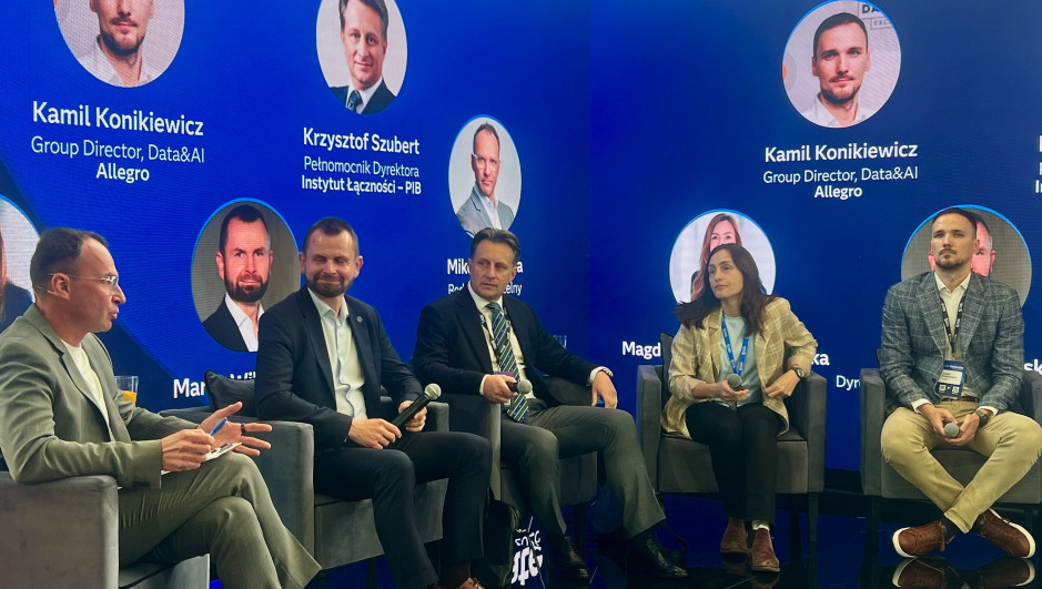 Globalna rywalizacja na polu AI nabiera tempa. Czy Polska i Europa wejdą do gry? W dyskusji podczas „SAS Innovate on Tour” uczestniczyli (od prawej): Kamil Konikiewicz, Magdalena Macko-Gizińska, Krzysztof Szubert i Marek Wilczewski. Debatę moderował Mikołaj Kunica. Fot: Elżbieta Rutkowska / PTWP