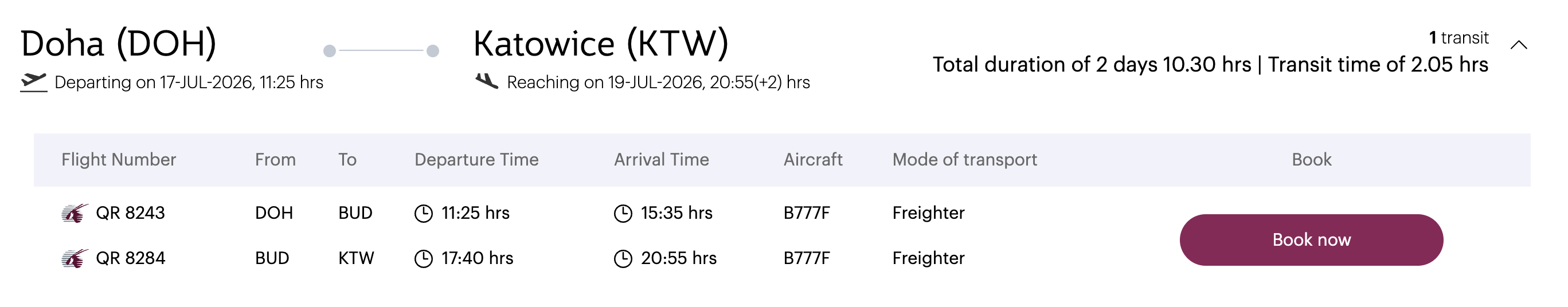 Rejsy do Katowic pojawiły się już w frachtowym rozkładzie przewoźnika. Fot. Materiały prasowe / Qatar Airways Cargo